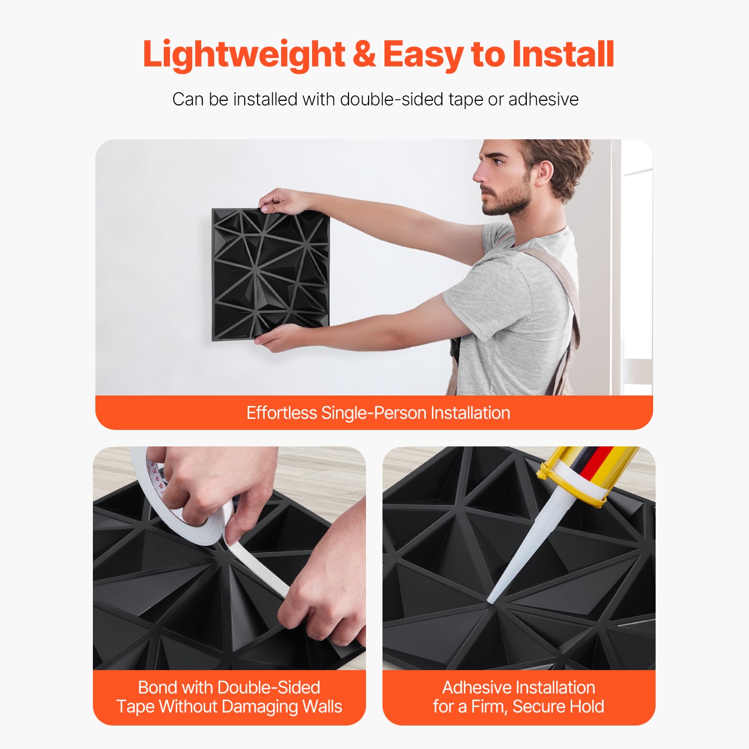 3d Wall Panels Diamond Matte Black Pvc Adhesive Wall Stickers_voghion.com